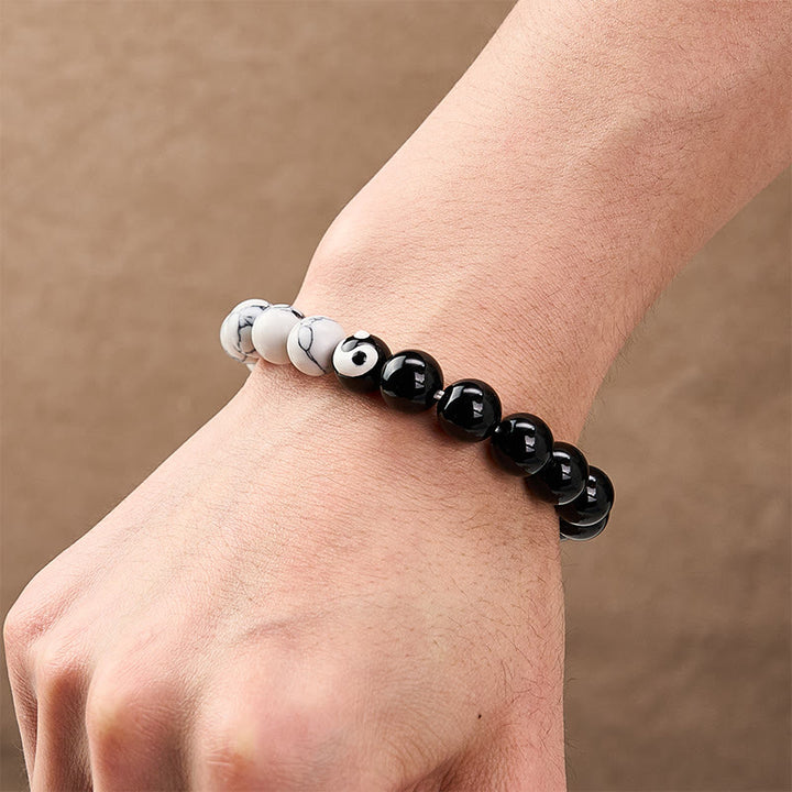 Buddha Stones Bransoletka z okrągłych koralików Liuli Glass Bead Yin Yang Balance - image 4