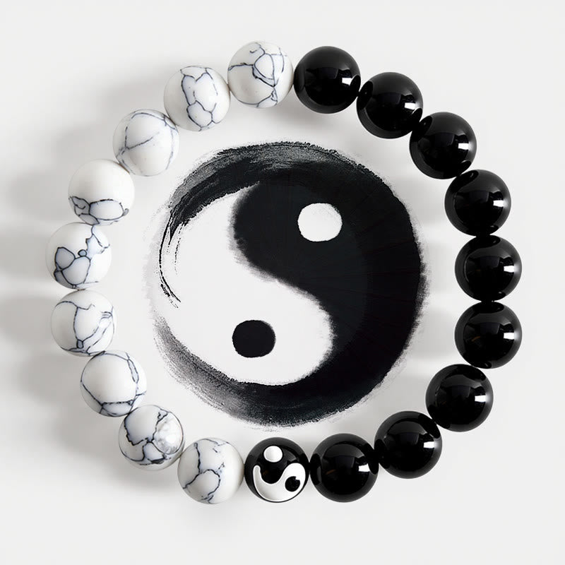 Buddha Stones Bransoletka z okrągłych koralików Liuli Glass Bead Yin Yang Balance - Yin Yang (Harmonia ♥ Równowaga) - image 0