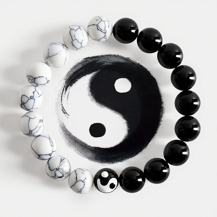 Buddha Stones Bransoletka z okrągłych koralików Liuli Glass Bead Yin Yang Balance - Yin Yang (Harmonia ♥ Równowaga) - image 0
