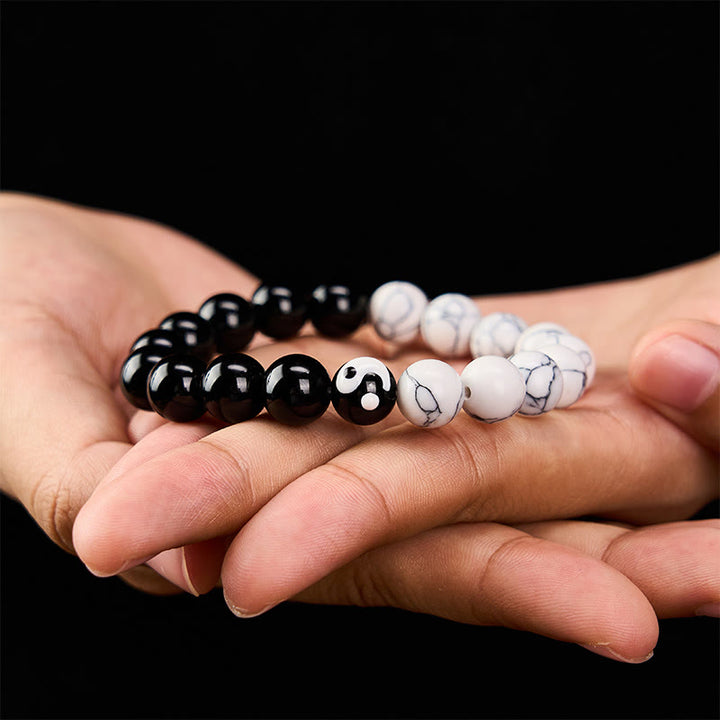 Buddha Stones Bransoletka z okrągłych koralików Liuli Glass Bead Yin Yang Balance - image 3