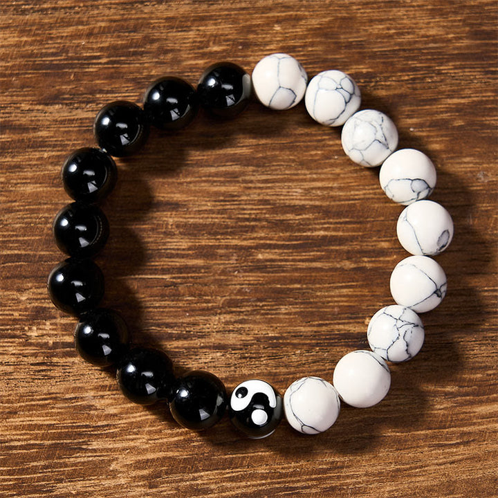 Buddha Stones Bransoletka z okrągłych koralików Liuli Glass Bead Yin Yang Balance - image 1