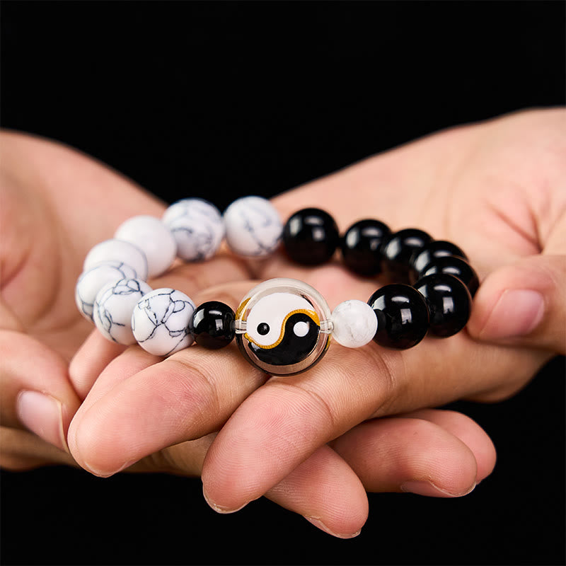 Buddha Stones Bransoletka z okrągłych koralików Liuli Glass Flat Bead Yin Yang Balance - image 3