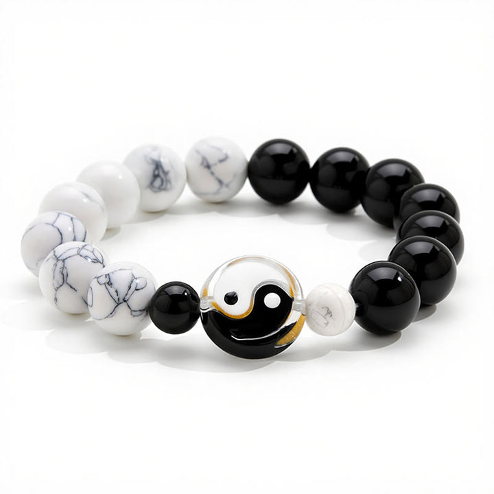 Buddha Stones Bransoletka z okrągłych koralików Liuli Glass Flat Bead Yin Yang Balance - image 2