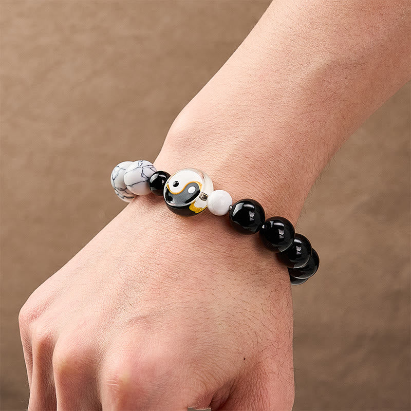 Buddha Stones Bransoletka z okrągłych koralików Liuli Glass Flat Bead Yin Yang Balance - image 4