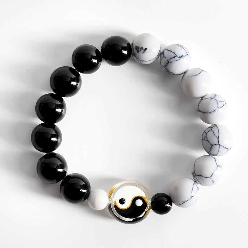 Buddha Stones Bransoletka z okrągłych koralików Liuli Glass Flat Bead Yin Yang Balance - image 1