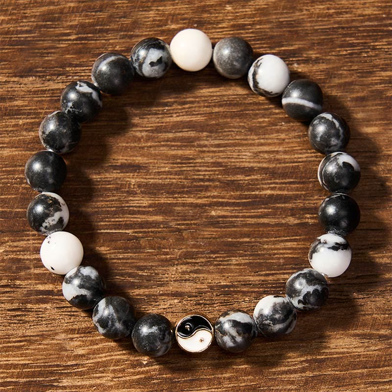 Buddha Stones Bransoletka z okrągłych koralików z agatu orki yin yang harmonia - image 1