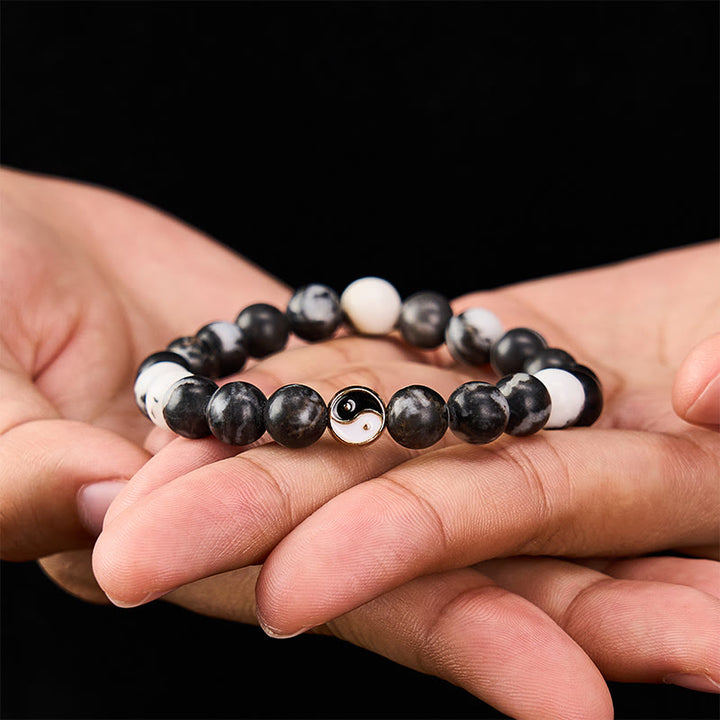 Buddha Stones Bransoletka z okrągłych koralików z agatu orki yin yang harmonia - Agat orkowy (Ochrona ♥ Wewnętrzny spokój) - image 2