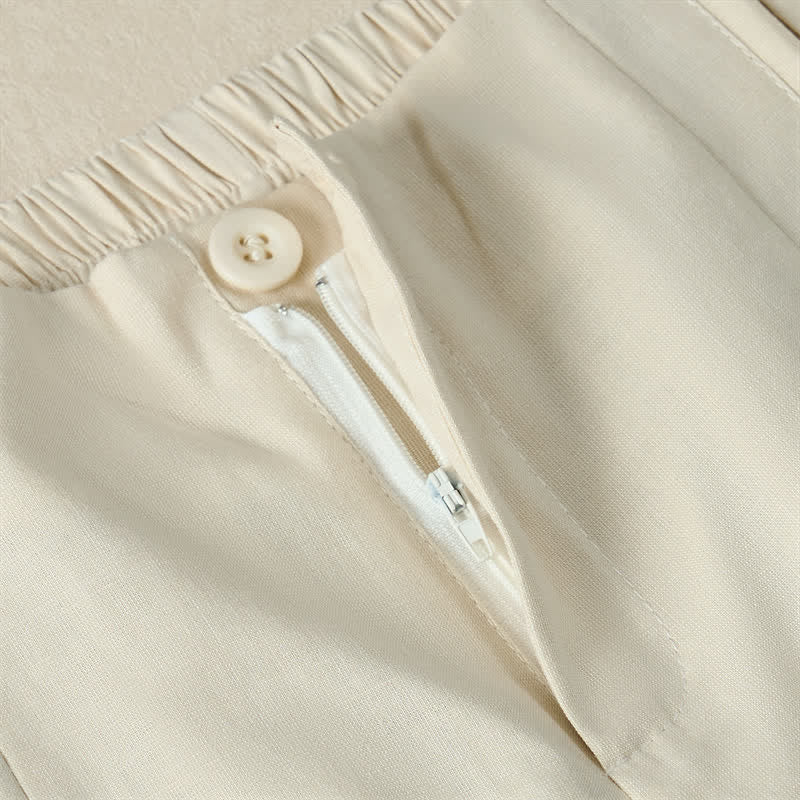 Buddha Stones Letnie, minimalistyczne, eleganckie, zapinane na guziki, z zamkiem błyskawicznym, skrócone spodnie damskie z prostymi nogawkami i kieszeniami - image 19