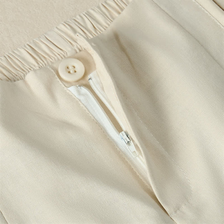 Buddha Stones Letnie, minimalistyczne, eleganckie, zapinane na guziki, z zamkiem błyskawicznym, skrócone spodnie damskie z prostymi nogawkami i kieszeniami - image 19