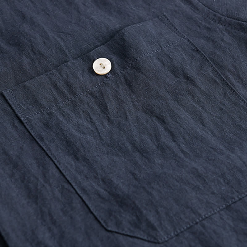 Buddha Stones Letnie, swobodne, minimalistyczne koszule męskie z krótkim rękawem i kieszeniami naszywanymi - image 3