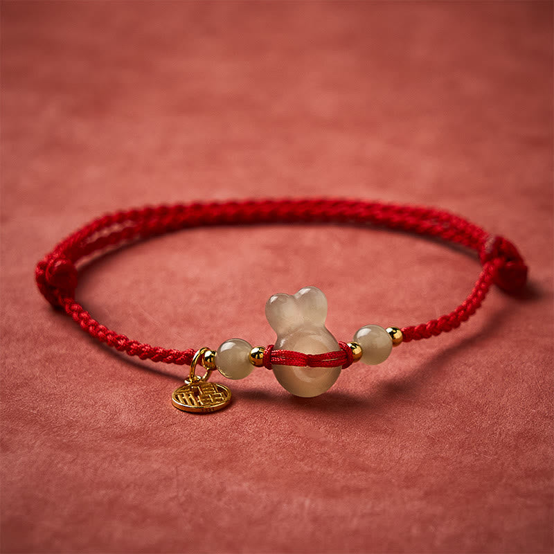 Buddha Stones Bransoletka vintage z jadeitu hetian z głową królika i klamrą pokoju Fu Character Grounding Red String - image 1