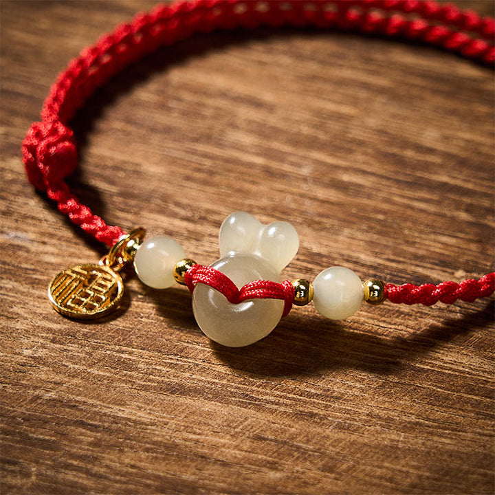 Buddha Stones Bransoletka vintage z jadeitu hetian z głową królika i klamrą pokoju Fu Character Grounding Red String - image 4