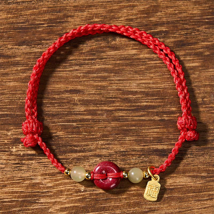 Buddha Stones Bransoletka z wisiorkiem z czerwonego sznurka z klamrą Cinnabar Peace Buckle Fu Character Protection - image 2
