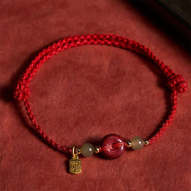 Buddha Stones Bransoletka z wisiorkiem z czerwonego sznurka z klamrą Cinnabar Peace Buckle Fu Character Protection - Klamra Pokoju (Pokój ♥ Bezpieczeństwo) - image 0