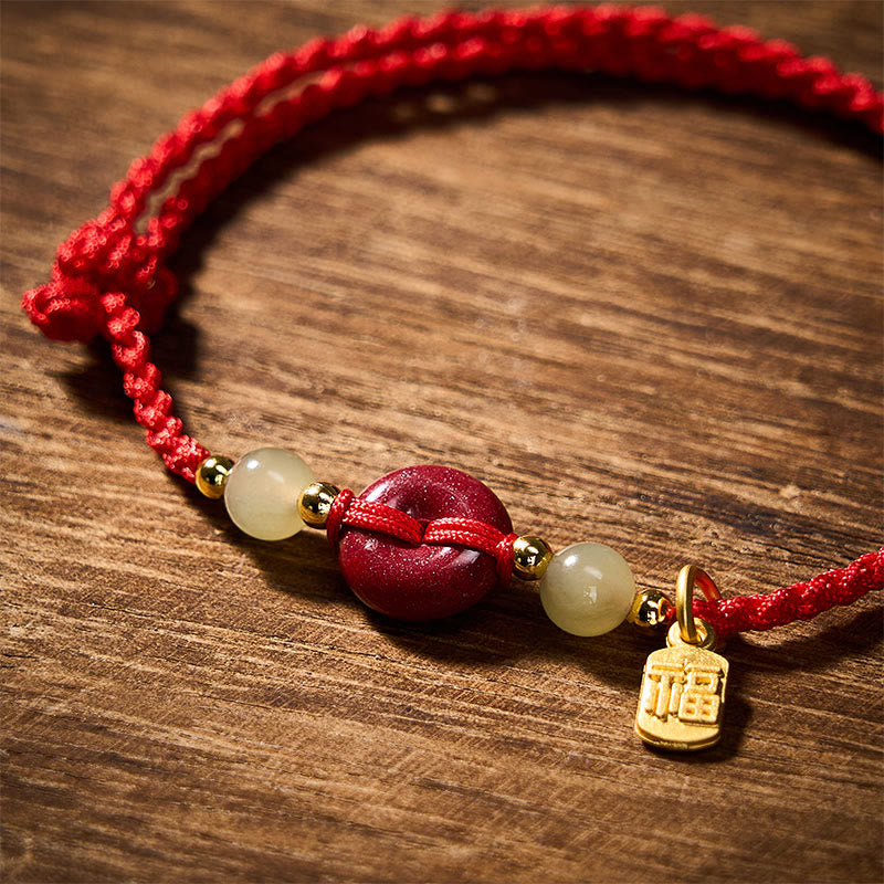 Buddha Stones Bransoletka z wisiorkiem z czerwonego sznurka z klamrą Cinnabar Peace Buckle Fu Character Protection - image 4