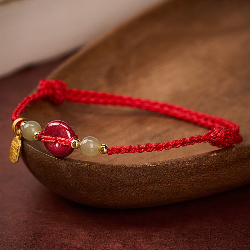 Buddha Stones Bransoletka z wisiorkiem z czerwonego sznurka z klamrą Cinnabar Peace Buckle Fu Character Protection - image 3