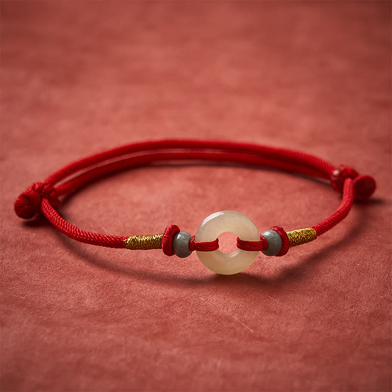 Buddha Stones Bransoletka z czerwonego sznurka z jadeitu Hetian Peace Buckle Protection - image 2