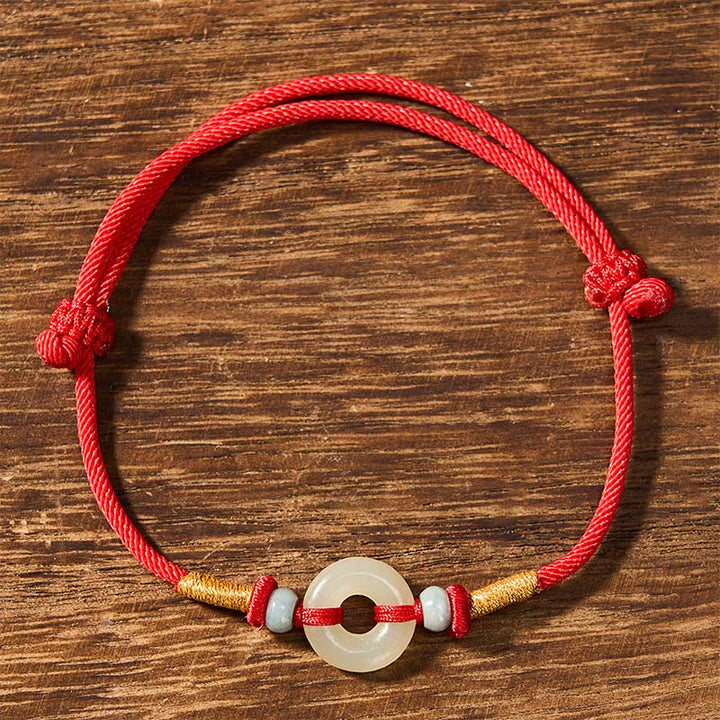 Buddha Stones Bransoletka z czerwonego sznurka z jadeitu Hetian Peace Buckle Protection - image 1