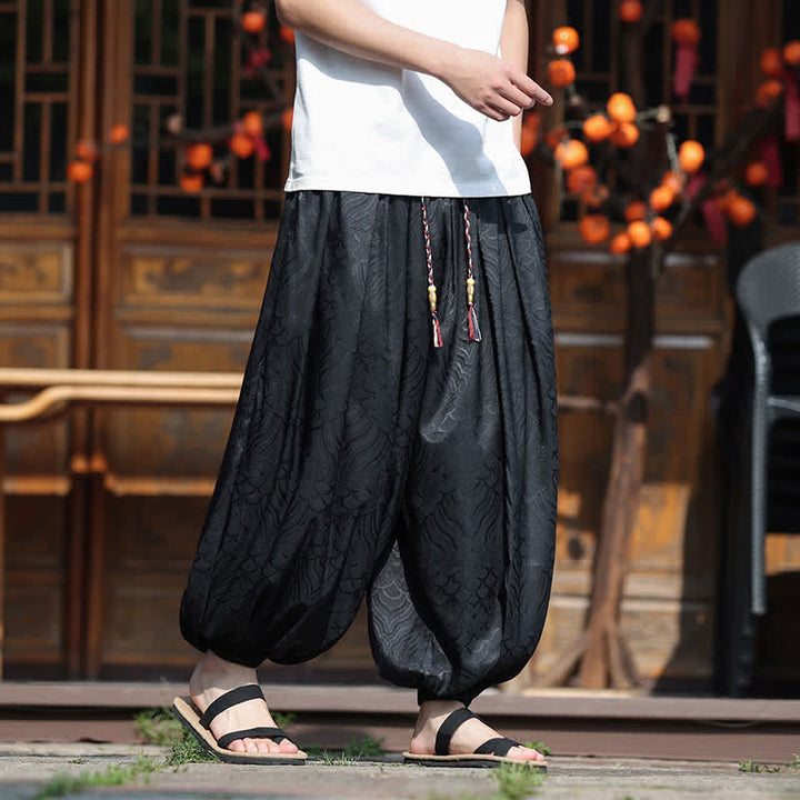 Buddha Stones Letnie, swobodne spodnie w stylu boho, abstrakcyjne, do kostek, męskie, haremki - Czarny - US/UK/AU46， EU56 (5XL) - image 9
