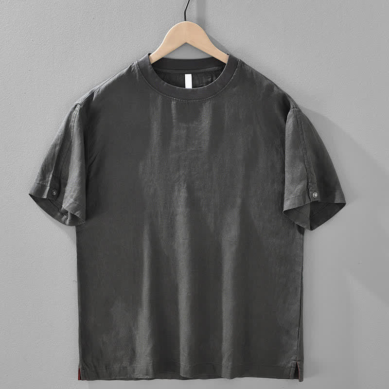 Buddha Stones Letnie, swobodne, minimalistyczne, lniane, męskie koszulki z krótkim rękawem i okrągłym dekoltem - DimGray - US/UK/AU42， EU52 (3XL) - image 12