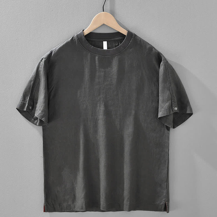 Buddha Stones Letnie, swobodne, minimalistyczne, lniane, męskie koszulki z krótkim rękawem i okrągłym dekoltem - DimGray - US/UK/AU42， EU52 (3XL) - image 12