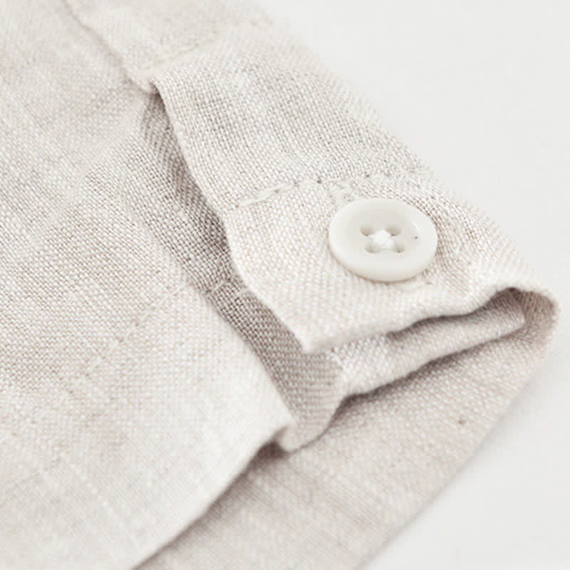 Buddha Stones Letnie, swobodne, minimalistyczne, lniane, męskie koszulki z krótkim rękawem i okrągłym dekoltem - image 7