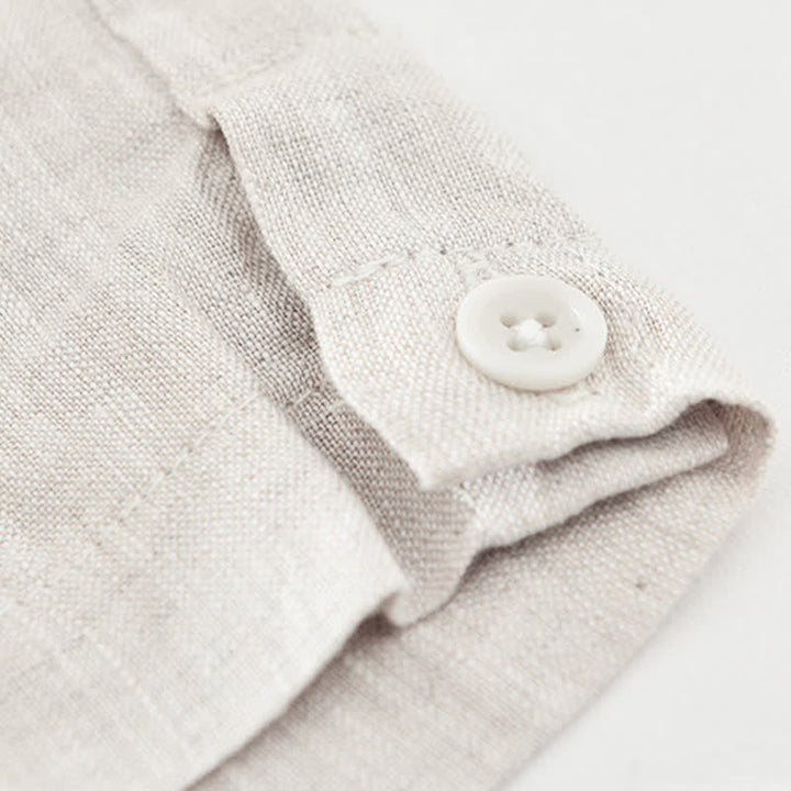 Buddha Stones Letnie, swobodne, minimalistyczne, lniane, męskie koszulki z krótkim rękawem i okrągłym dekoltem - image 7