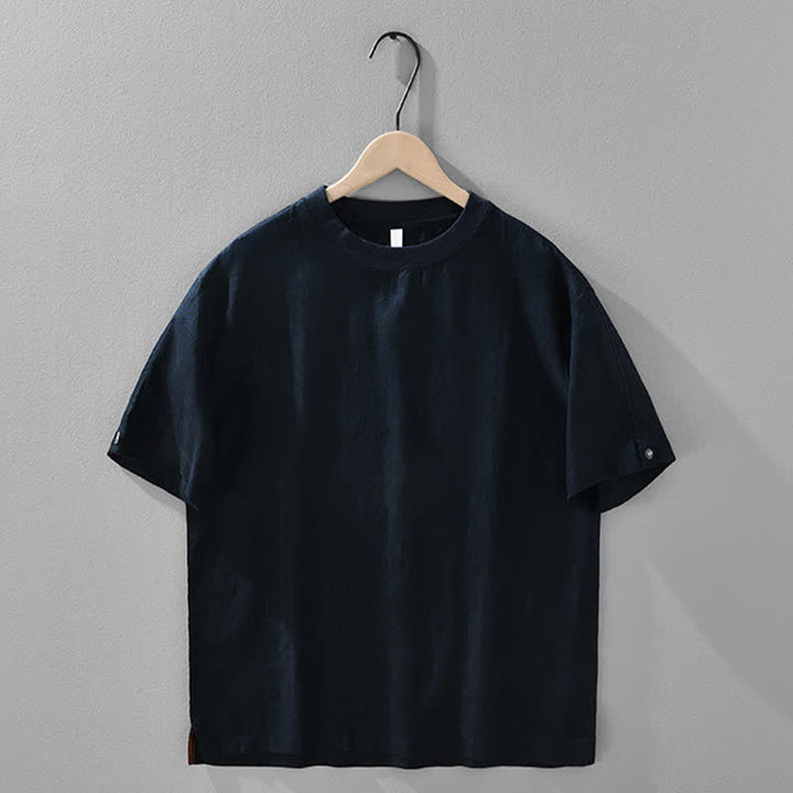 Buddha Stones Letnie, swobodne, minimalistyczne, lniane, męskie koszulki z krótkim rękawem i okrągłym dekoltem - MidnightBlue - US/UK/AU42， EU52 (3XL) - image 11
