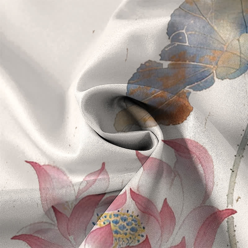 Buddha Stones Koszula męska z krótkim rękawem, oddychająca, z guzikami w kształcie kaligrafii Ink Lotus - image 2