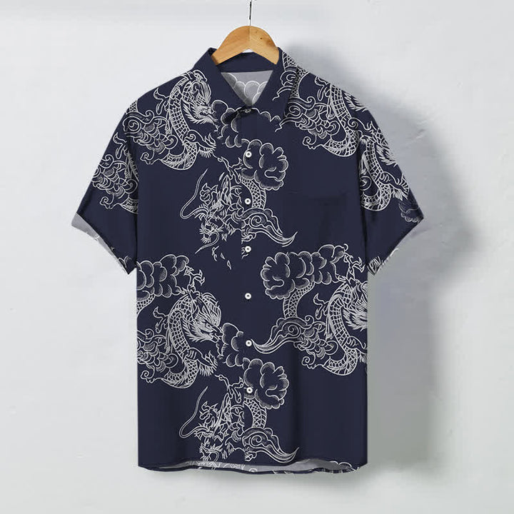 Buddha Stones Koszula męska z krótkim rękawem, oddychająca, z kwiatowym wzorem w stylu vintage i guzikami - MidnightBlue - US/UK/AU48， EU58 (4XL) - image 0