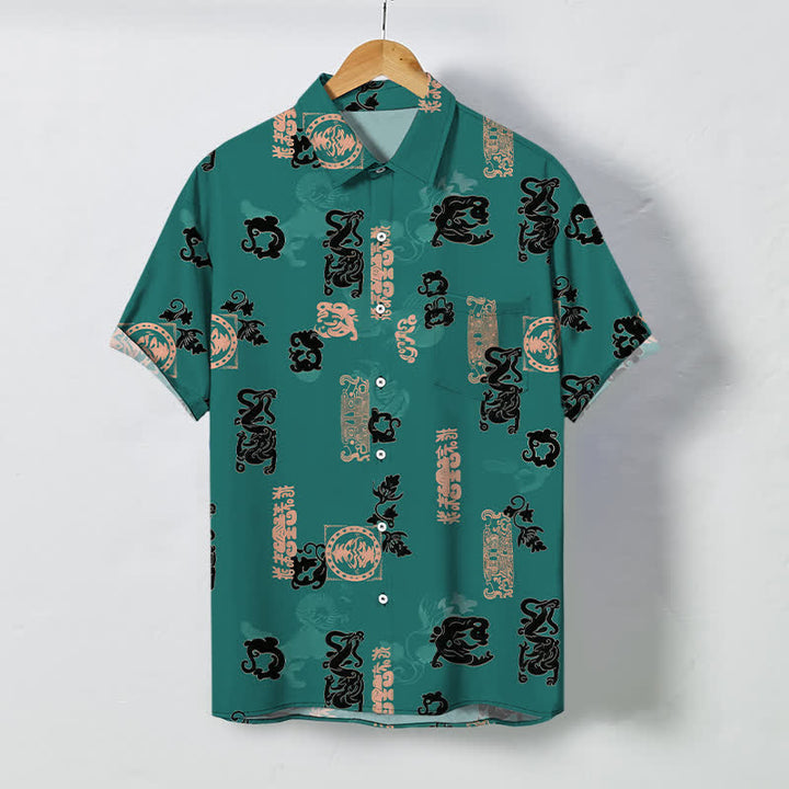 Buddha Stones Koszula męska z krótkim rękawem, oddychająca, z guzikami w kolorze turkusowym i wzorem liter - Cyraneczka - US/UK/AU48， EU58 (4XL) - image 0