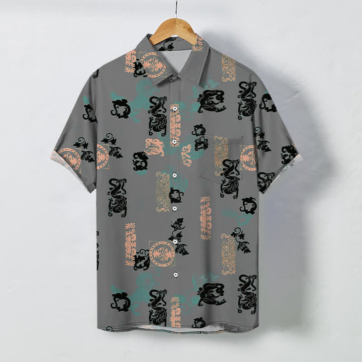 Buddha Stones Koszula męska z krótkim rękawem, oddychająca, z guzikami w kolorze turkusowym i wzorem liter - Szary - US/UK/AU48， EU58 (4XL) - image 7
