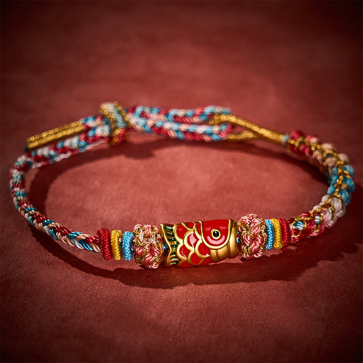 Buddha Stones Bransoletka z sznurka „Sukces” z motywem kwiatu brzoskwini - image 1