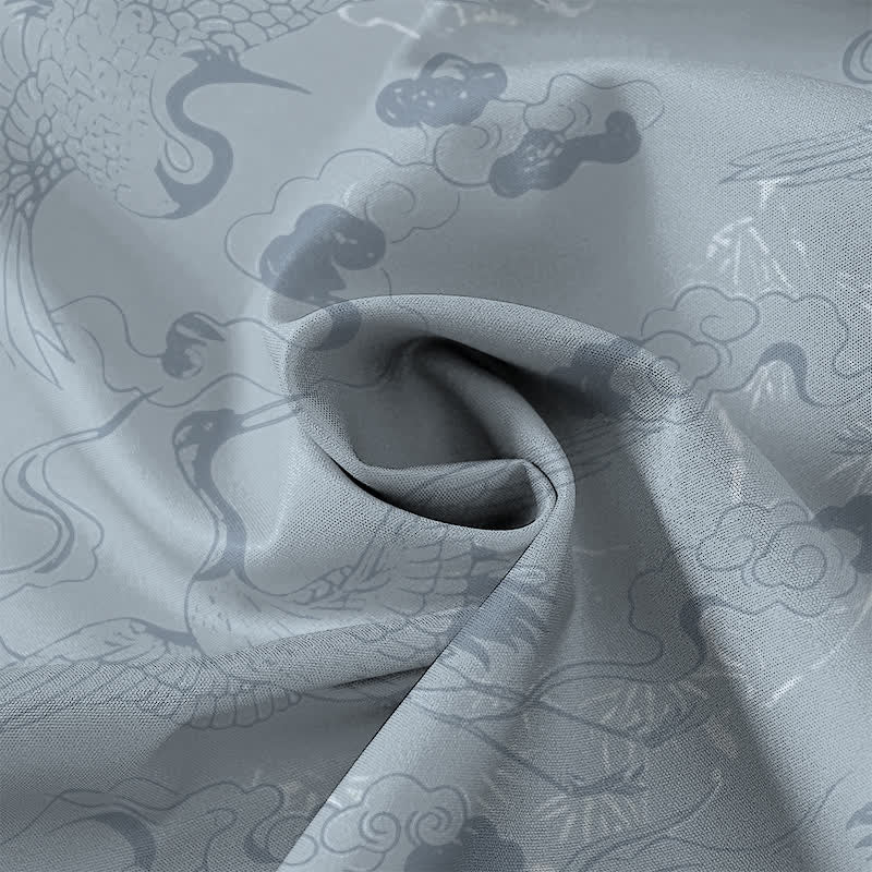 Buddha Stones Koszula męska z krótkim rękawem i oddychającym nadrukiem Cloud Crane Pattern Buttons - image 4