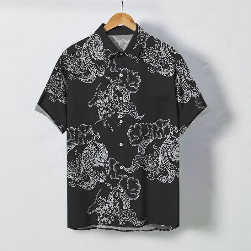 Buddha Stones Koszula męska z krótkim rękawem, oddychająca, z kwiatowym wzorem w stylu vintage i guzikami - Czarny - US/UK/AU48， EU58 (4XL) - image 7