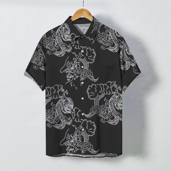 Buddha Stones Koszula męska z krótkim rękawem, oddychająca, z kwiatowym wzorem w stylu vintage i guzikami - Czarny - US/UK/AU48， EU58 (4XL) - image 7