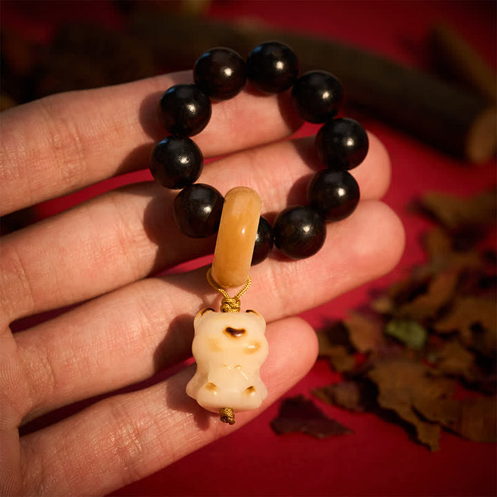 Buddha Stones Kot i niedźwiedź z grilla węglowego z drewna hebanowego, balansujące, dotykowe koraliki do medytacji - Niedźwiedź - Drewno hebanowe (równowaga♥spokój) - image 4