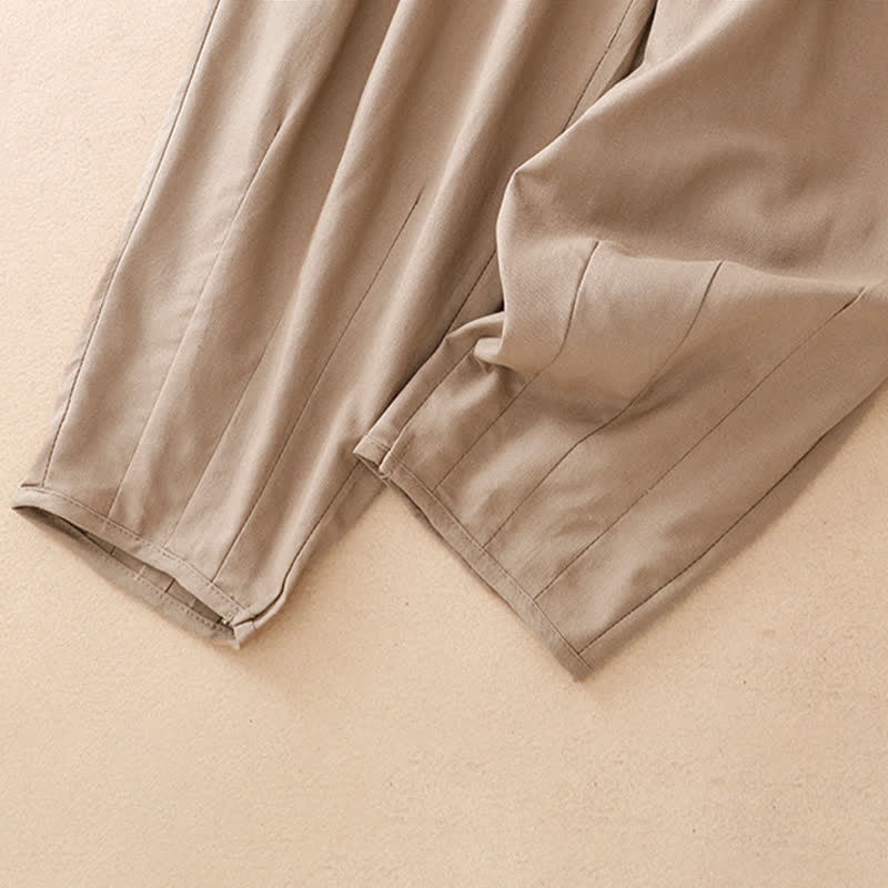 Buddha Stones Letnie, swobodne, minimalistyczne, ściągane sznurkiem, skrócone spodnie damskie, zwężane spodnie z kieszenią - image 13