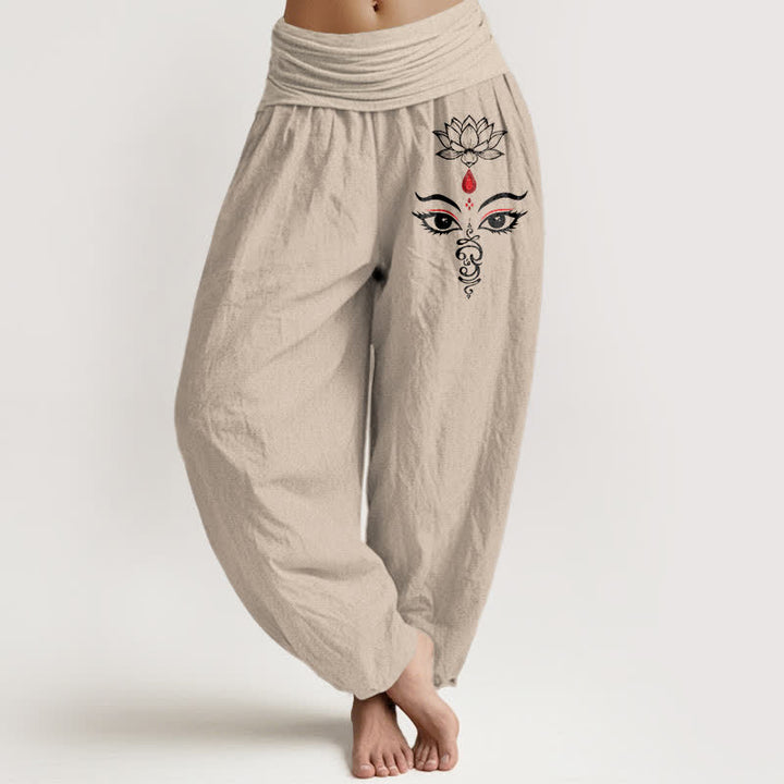 Buddha Stones Spodnie damskie harem z elastycznej talii z czystej bawełny w kolorze białym z wzorem lotosu - Dębnik - US16, UK/AU20, EU48 (3XL) - image 11