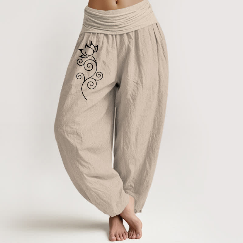 Buddha Stones Spodnie damskie typu harem z elastycznej talii, z czystej bawełny, z motywem lotosu i pnączy w kwiaty - Dębnik - US16, UK/AU20, EU48 (3XL) - image 11