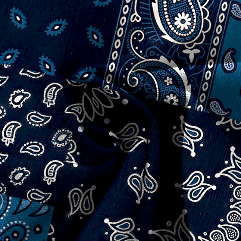 Buddha Stones Spodnie damskie z szerokimi nogawkami i elastyczną talią, z szerokimi nogawkami i kieszeniami, z bawełny i lnu, w stylu vintage, z wzorem paisley - image 4
