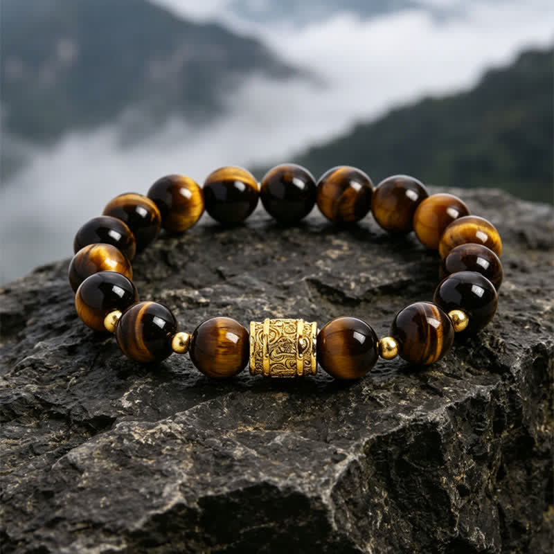Buddha Stones Bransoletka z koralików Courage z czarnego obsydianu tygrysiego oka - Tygrysie Oko (Pewność Siebie ♥ Skupienie) - image 0