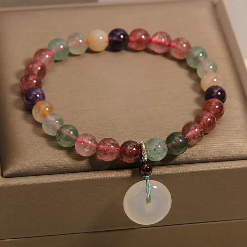 Buddha Stones Bransoletka Peace Buckle Love z kwarcu truskawkowego i chalcedonu - image 3