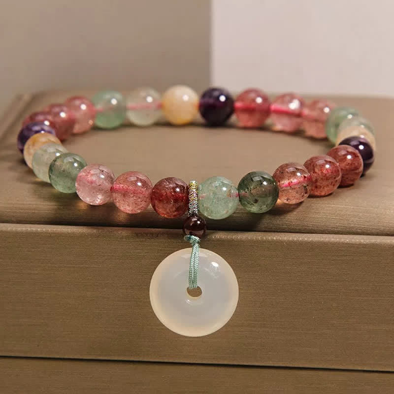 Buddha Stones Bransoletka Peace Buckle Love z kwarcu truskawkowego i chalcedonu - Kwarc truskawkowy (miłość ♥ uzdrawianie) - image 0