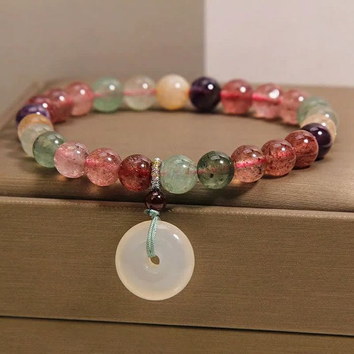 Buddha Stones Bransoletka Peace Buckle Love z kwarcu truskawkowego i chalcedonu - image 1