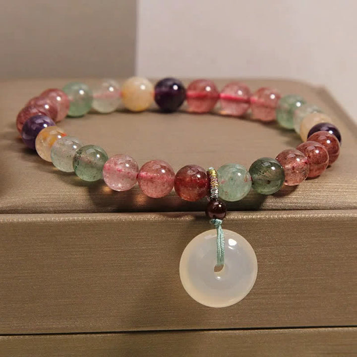 Buddha Stones Bransoletka Peace Buckle Love z kwarcu truskawkowego i chalcedonu - image 2
