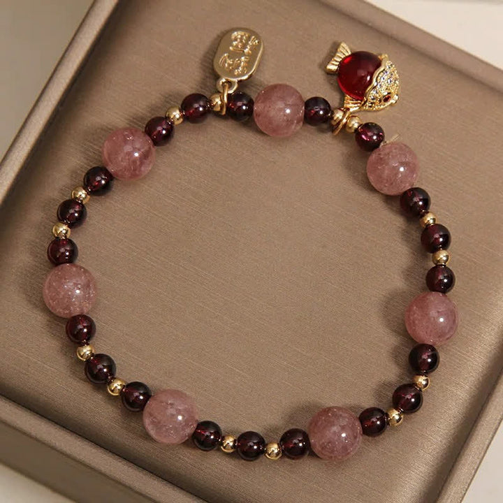 Buddha Stones Bransoletka lecznicza z kwarcem truskawkowym i granatem w kształcie ryby Koi Fu - image 10