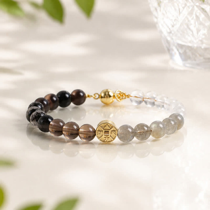 Buddha Stones Bransoletka szczęścia z miedzianymi monetami i naturalnym kamieniem tygrysiego oka Fu - image 10