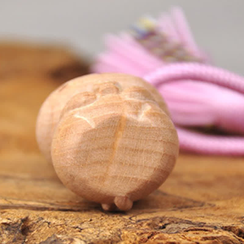 Buddha Stones Ręcznie rzeźbione, jasne, drewniane breloki uziemiające z frędzlami w kształcie kota na szczęście - image 14