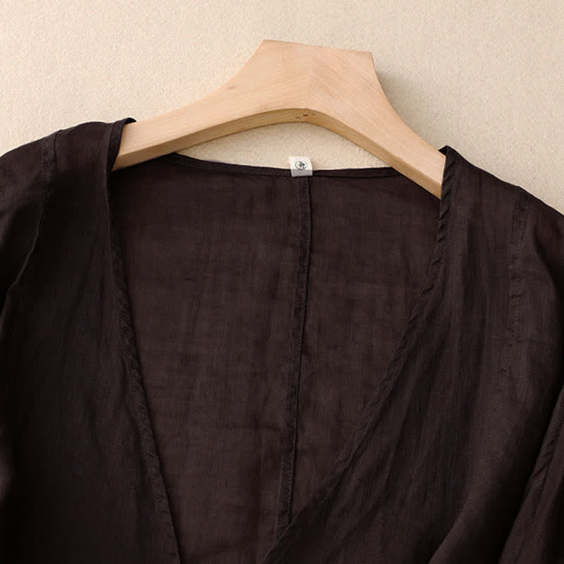 Kimono Buddha Stones Summer Plain Long Sleeve Lace-up Open Front - image 13